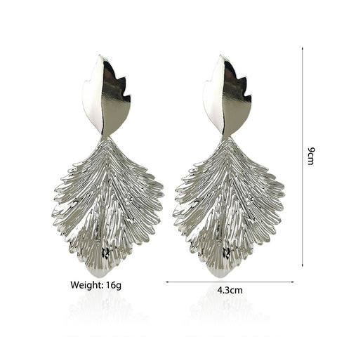 New Jewelry Personality Exaggerated Leaf Earrings Retro Metal Leaf Earrings