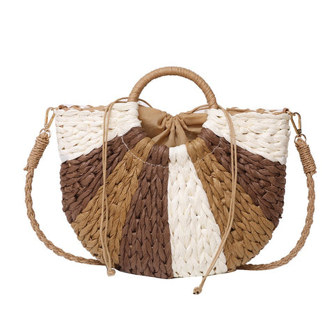 Tengbian Handheld Bag Womens Bag Vacation Travel Beach Bag One Shoulder Crossbody Bag Fashion Handmade Grass Woven Bag