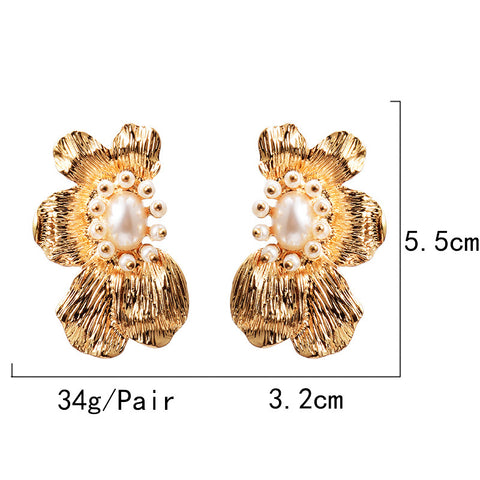 Fashion Earrings Exaggerated ZA Flower Symmetrical Metal Jewelry