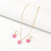 2pcs/set Fashion Acrylic Butterfly Stud Cute Butterfly Pendant Necklace For Women Colorful Girls Jewelry Gifts