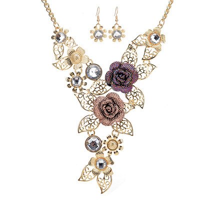 Austrian Crystal Rose Flower Leaf Jewelry Sets