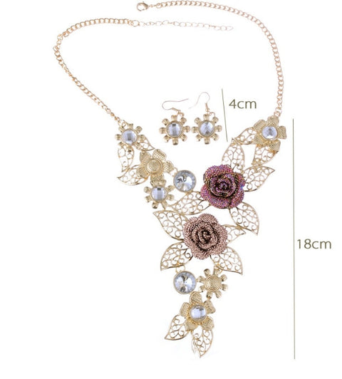 Austrian Crystal Rose Flower Leaf Jewelry Sets