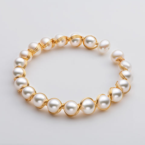 Small Design LuxuryaAnd Premium 14K Gold Wrapped Pearl Bracelet Womens Natural Freshwater Pearl Jewelry