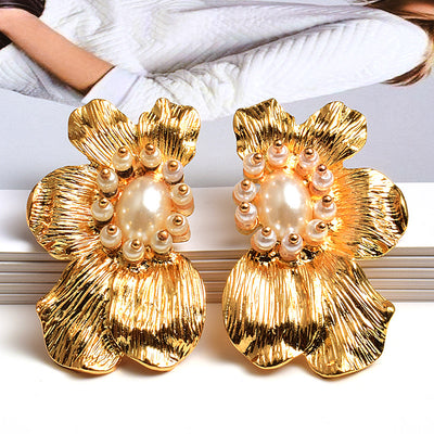 Fashion Earrings Exaggerated ZA Flower Symmetrical Metal Jewelry