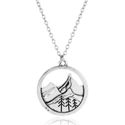 Camping jewelry Outdoor Jewelry Gifts Lovely round pendant Pine Tree necklace under the mountain