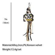 Western Style Leather Keychain Sun Flower Leopard Pattern Cow Brand Leather Tassel Handmade Popular Jewelry