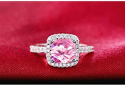 925 Sterling Silver cushion cut zircon Jewelry set Engagement ring stud earring for women gift size 11,12,13 J1099-pink